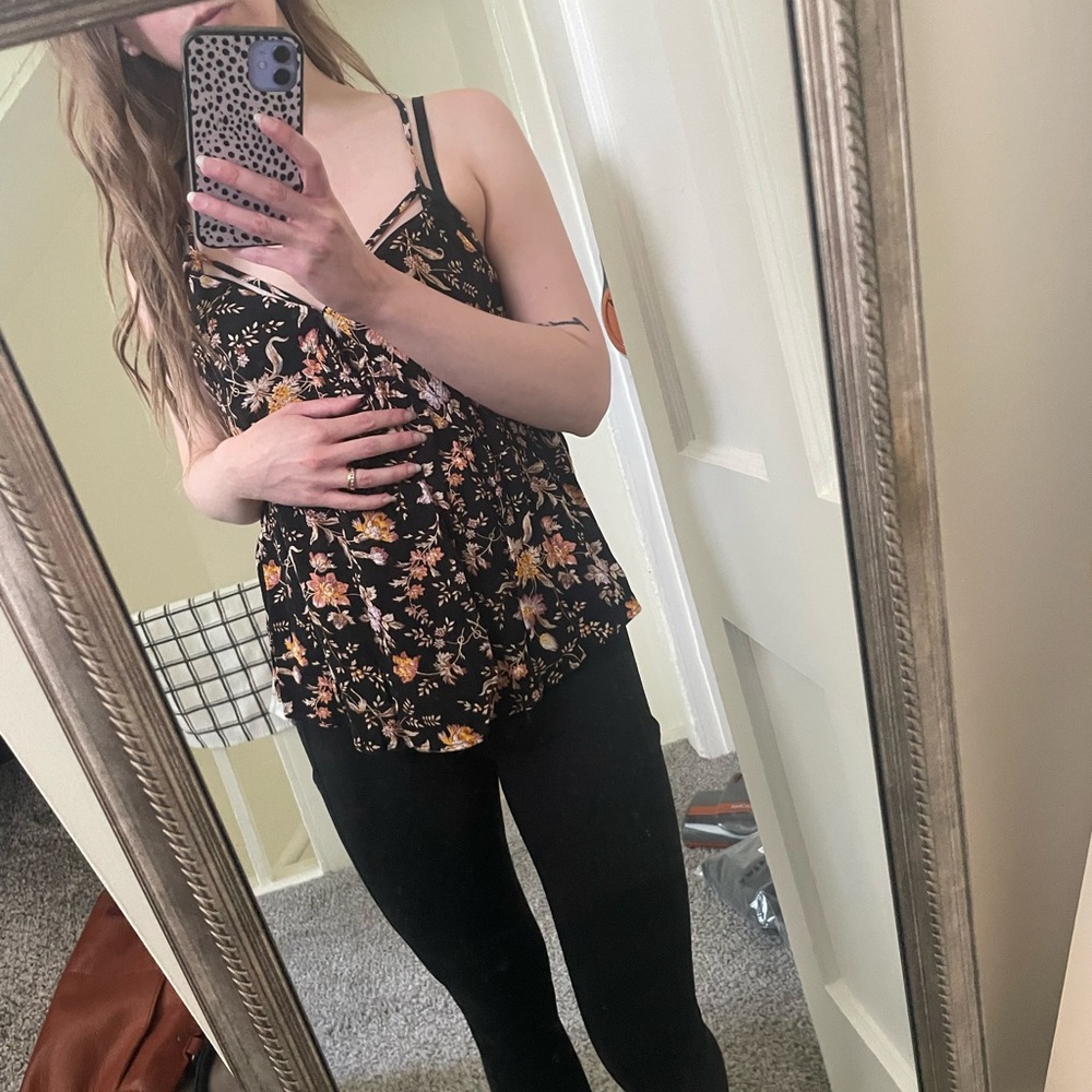 Bundle 3/$15 - American Eagle Outfitters Black and Orange Floral Spaghetti Strap